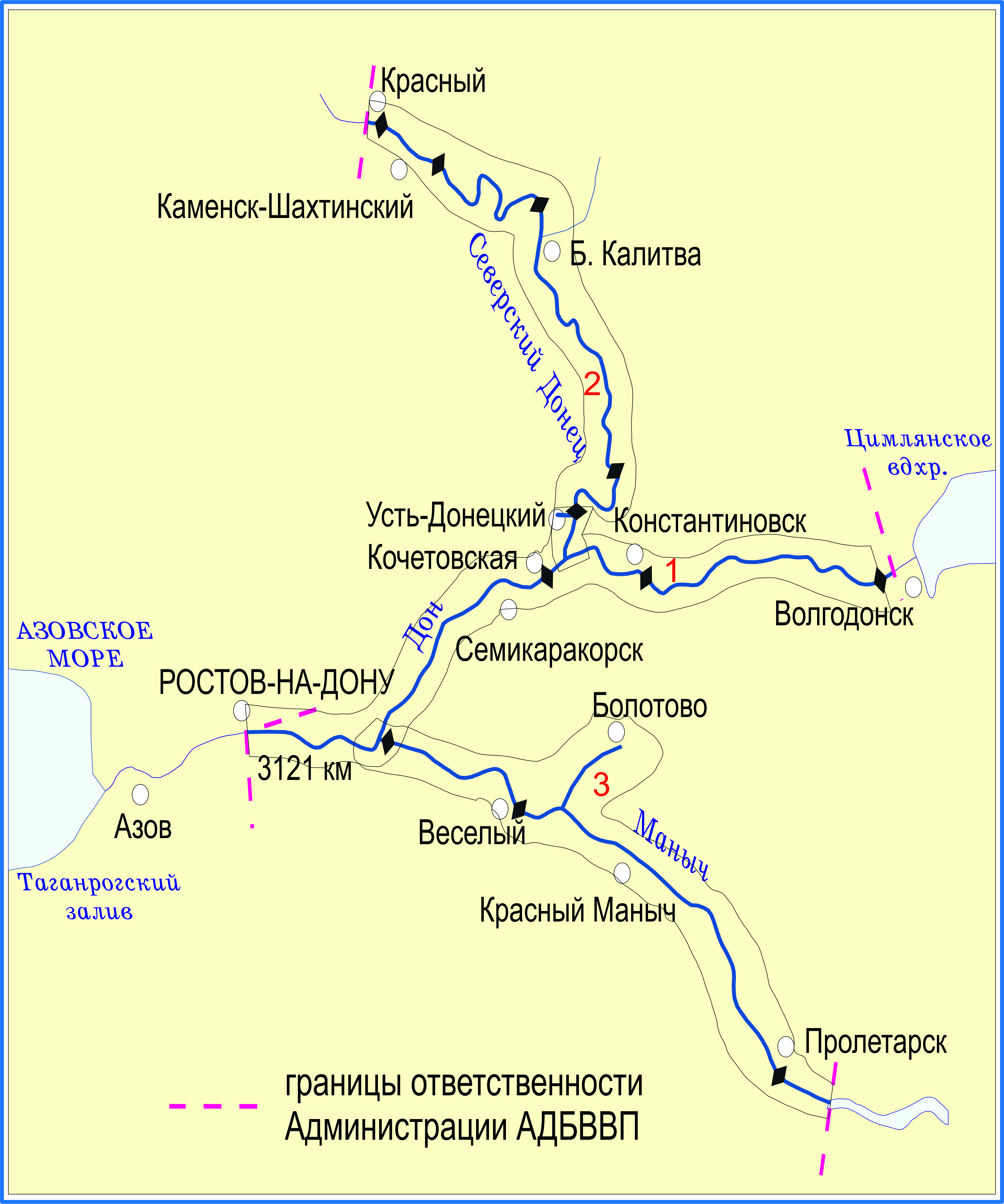 Карта бассейна реки дон